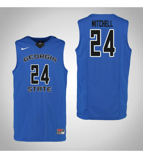 Georgia State Panthers 24 Devin Mitchell College Basketball Jersey Blue retro stitched fan jersey RTJ5292 image 1