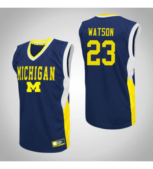 Michigan Wolverines 23 Ibi Watson Fadeaway College Basketball Jersey Blue retro stitched fan jersey RTJ3642 image 1