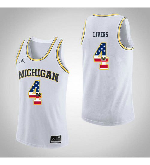 Michigan Wolverines 4 Isaiah Livers Jordan USA Flag College Basketball Jersey White retro stitched fan jersey RTJ3588