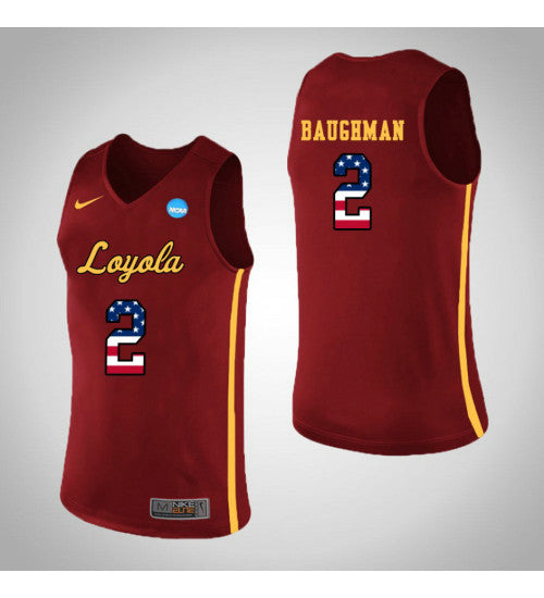 Loyola Chi Ramblers 2 Jake Baughman USA Flag College Basketball Jersey Red retro stitched fan jersey RTJ4300 image 1