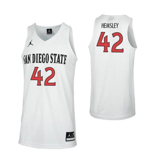 San Diego State Aztecs 42 Jeremy Hemsley College Basketball Jersey White retro stitched fan jersey RTJ2397 image 1