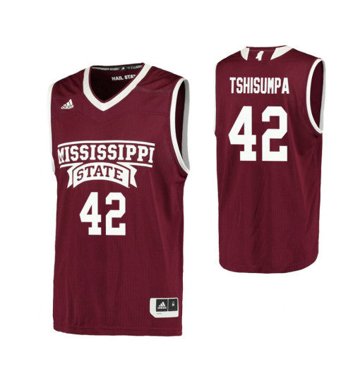 Mississippi State Bulldogs 42 Jethro Tshisumpa College Basketball Jersey Maroon retro stitched fan jersey RTJ3459