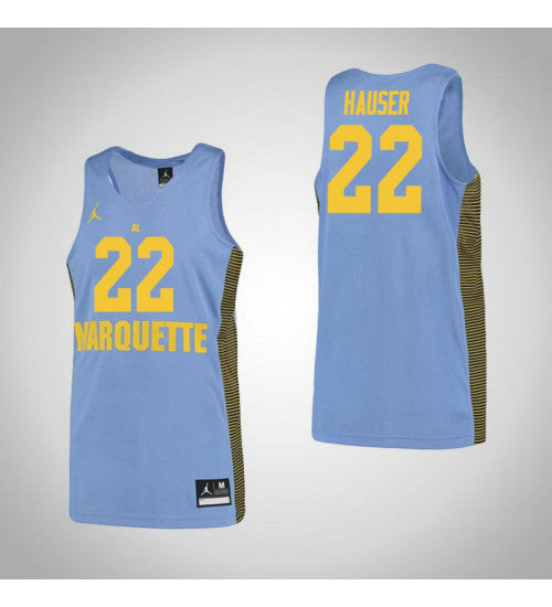 Marquette Golden Eagles 22 Joey Hauser College Basketball Jersey Blue retro stitched fan jersey RTJ10010 image 1
