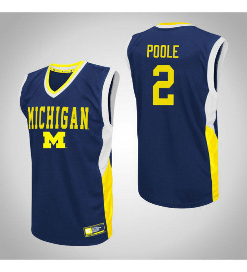 Michigan Wolverines 2 Jordan Poole Fadeaway College Basketball Jersey Blue retro stitched fan jersey RTJ9484 image 1