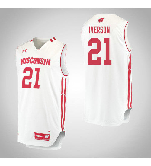 Wisconsin Badgers 21 Khalil Iverson College Basketball Jersey White retro stitched fan jersey RTJ1047 image 1