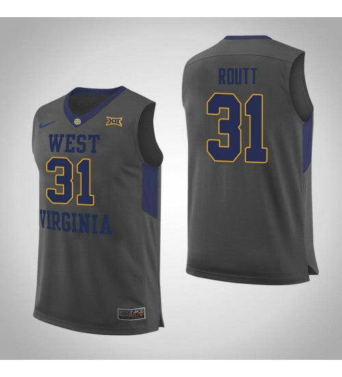 West Virginia Mountaineers 31 Logan Routt College Basketball Jersey Gray 11487 retro stitched fan jersey RTJ1162 image