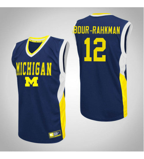 Michigan Wolverines 12 Muhammad Ali Abdur Rahkman Fadeaway College Basketball Jersey Blue retro stitched fan jersey