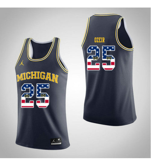 Michigan Wolverines 25 Naji Ozeir Jordan USA Flag College Basketball Jersey Navy retro stitched fan jersey RTJ3623