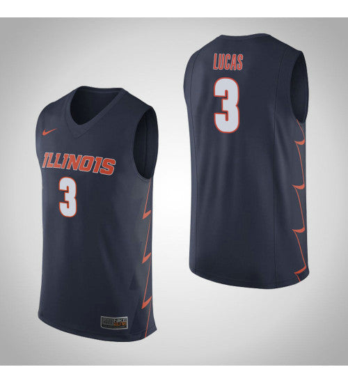 Illinois Fighting Illini 3 Tejon Lucas College Basketball Jersey Navy retro stitched fan jersey RTJ5121 image 1