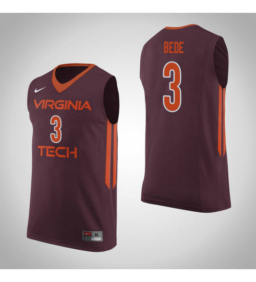 Virginia Tech Hokies 3 Wabissa Bede College Basketball Jersey Maroon retro stitched fan jersey RTJ7068 image 1