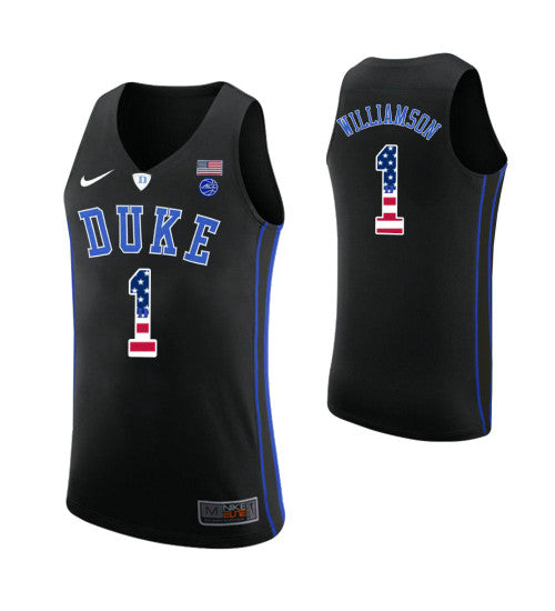 Duke Blue Devils 1 Zion Williamson USA Flag College Basketball Jersey Black retro stitched fan jersey RTJ11603 image 1