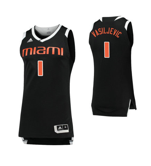 Miami Hurricanes 1 Dejan Vasiljevic Black White College Basketball Jersey retro stitched fan jersey RTJ9882 image 1
