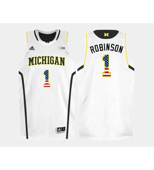 Michigan Wolverines 1 Glenn Robinson Iii White Home USA Flag College Basketball Jersey retro stitched fan jersey
