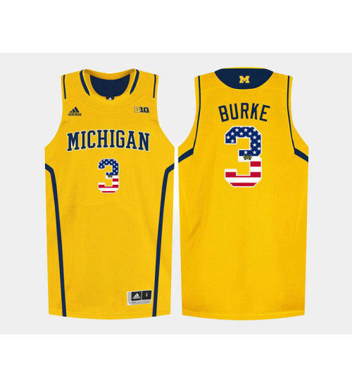 Michigan Wolverines 3 Trey Burke Gold Alternate USA Flag College Basketball Jersey retro stitched fan jersey RTJ9434