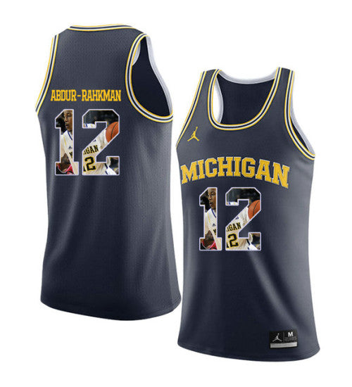 Michigan Wolverines 12 Muhammad Ali Abdur Rahkman College Basketball Jersey Navy 8929 retro stitched fan jersey