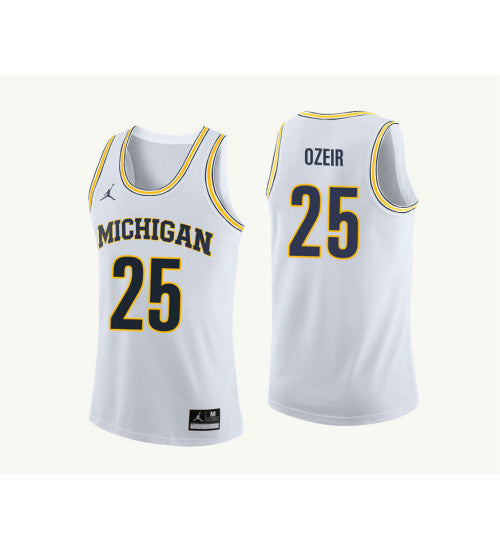 Michigan Wolverines 25 Naji Ozeir College Basketball Jersey White 3208 retro stitched fan jersey RTJ9441 image 1