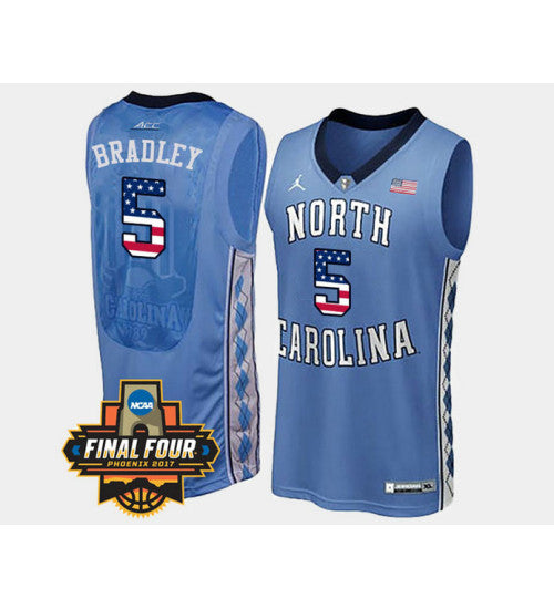 North Carolina Tar Heels 5 Tony Bradley Light Blue Home USA Flag College Basketball Jersey retro stitched fan jersey
