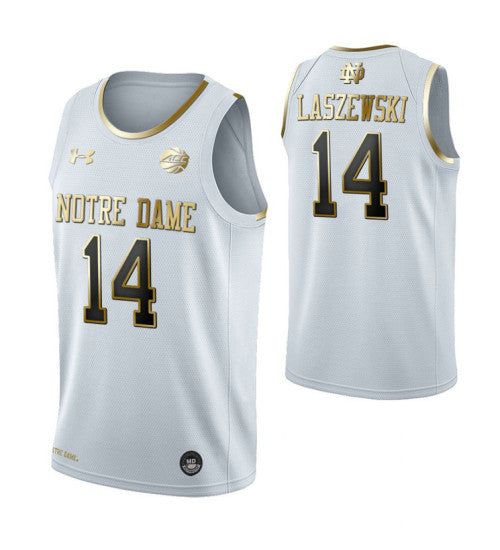 Nate Laszewski Notre Dame Fighting Irish White Golden Edition College Basketball Jersey retro stitched fan jersey
