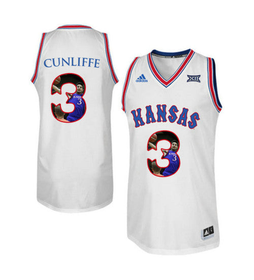 Kansas Jayhawks 3 Sam Cunliffe College Basketball Jersey White 7920 retro stitched fan jersey RTJ4729 image 1