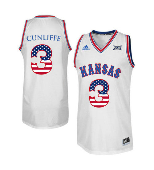 Kansas Jayhawks 3 Sam Cunliffe College Basketball Jersey White 2053 retro stitched fan jersey RTJ10596 image 1