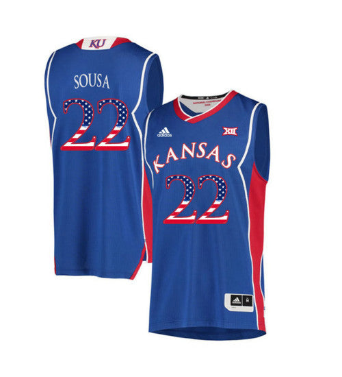 Kansas Jayhawks 22 Silvio De Sousa College Basketball Jersey Royal 2036 retro stitched fan jersey RTJ10613 image 1