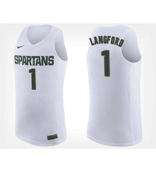 Michigan State Spartans 1 Joshua Langford White Road College Basketball Jersey retro stitched fan jersey RTJ9779 image