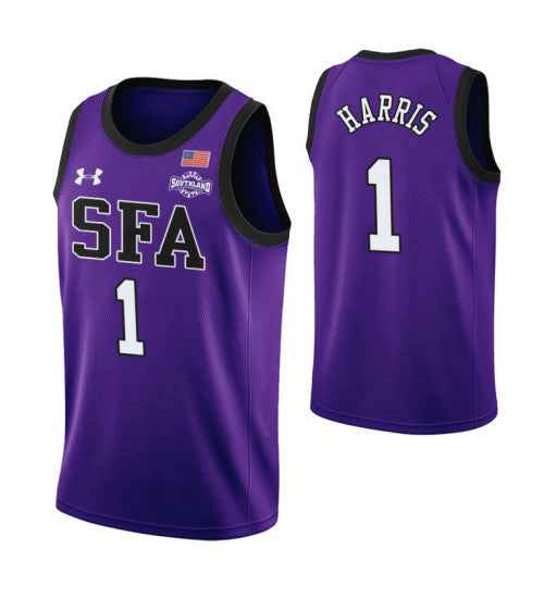 Stephen F Austin Lumberjacks 1 Kevon Harris Purple College Basketball Jersey retro stitched fan jersey RTJ8050 image 1