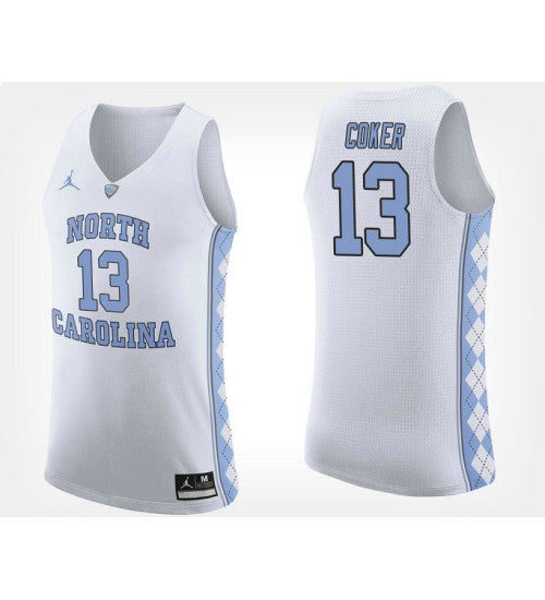 North Carolina Tar Heels 13 Kanler Coker White Road College Basketball Jersey retro stitched fan jersey RTJ9023 image 1