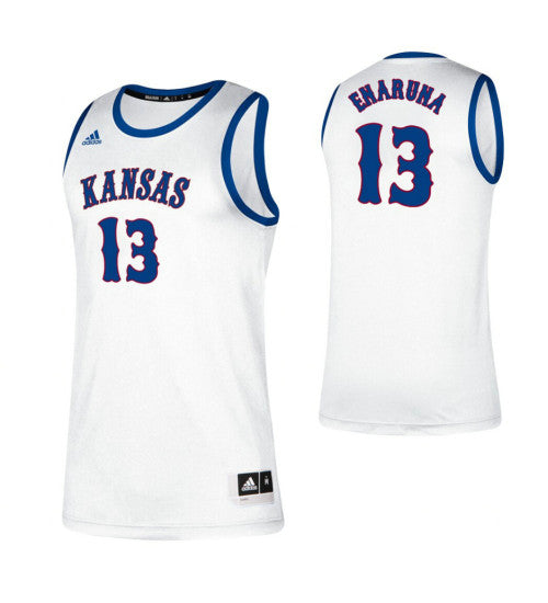 Kansas Jayhawks 13 Tristan Enaruna White College Basketball Jersey retro stitched fan jersey RTJ4787 image 1