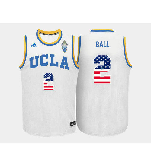 UCLA Bruins 2 Lonzo Ball White Home USA Flag College Basketball Jersey retro stitched fan jersey RTJ1831 image 1