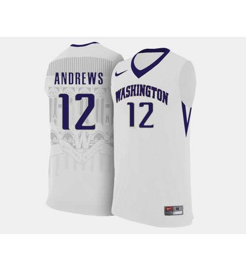 Washington Huskies 12 Andrew Andrews White Home College Basketball Jersey retro stitched fan jersey RTJ7039 image 1