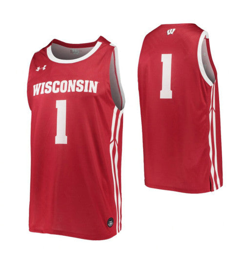 Wisconsin Badgers 1 College Basketball Jersey Red retro stitched fan jersey RTJ6819 image 1
