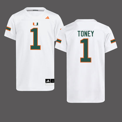 Miami Hurricanes Malachi Toney #1 White Football Jersey