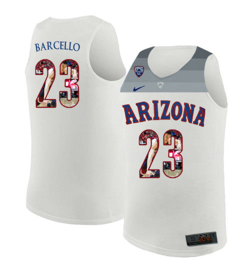 Arizona Wildcats 23 Alex Barcello College Basketball Jersey White 252 retro stitched fan jersey RTJ12397 image 1