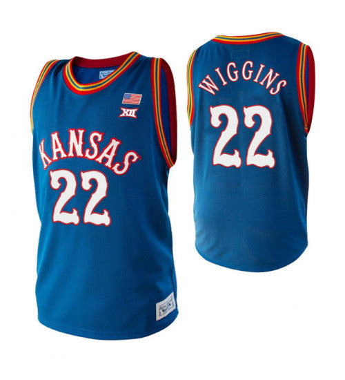 Kansas Jayhawks 22 Andrew Wiggins College Basketball Jersey Royal retro stitched fan jersey RTJ10507 image 1