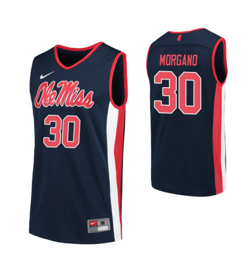 Ole Miss Rebels 30 Antonio Morgano College Basketball Jersey Navy retro stitched fan jersey RTJ2671 image 1