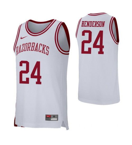 Arkansas Razorbacks 24 Ethan Henderson White College Basketball Jersey retro stitched fan jersey RTJ6357 image 1