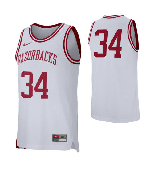 Arkansas Razorbacks 34 College Basketball Jersey White retro stitched fan jersey RTJ6353 image 1