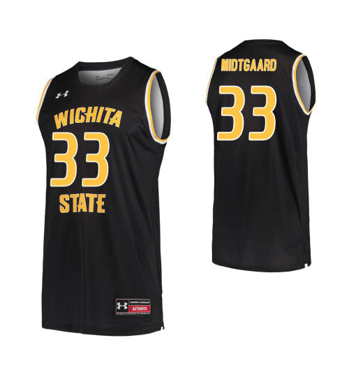 Wichita State Shockers Asbjorn Midtgaard College Basketball Jersey Black retro stitched fan jersey RTJ1077 image 1