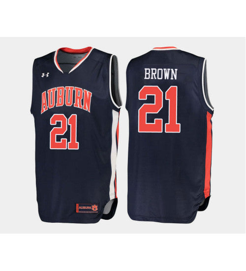 Auburn Tigers 21 Quinnel Brown Navy Road College Basketball Jersey retro stitched fan jersey RTJ12207 image 1