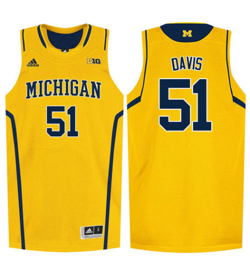 Michigan Wolverines 51 Austin Davis College Basketball Jersey Gold retro stitched fan jersey RTJ3573 image 1