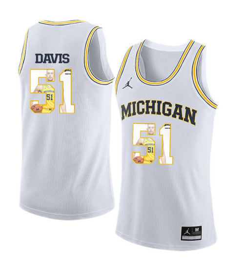 Michigan Wolverines 51 Austin Davis College Basketball Jersey White 3266 retro stitched fan jersey RTJ9383 image 1