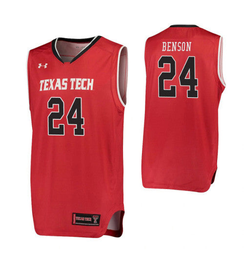 Texas Tech Red Raiders 24 Avery Benson Red College Basketball Jersey retro stitched fan jersey RTJ1924 image 1