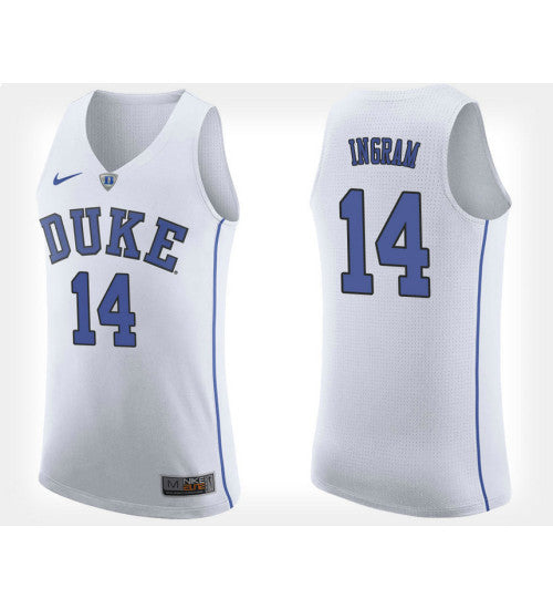 Duke Blue Devils 14 On Ingram White Road College Basketball Jersey retro stitched fan jersey RTJ5697 image 1