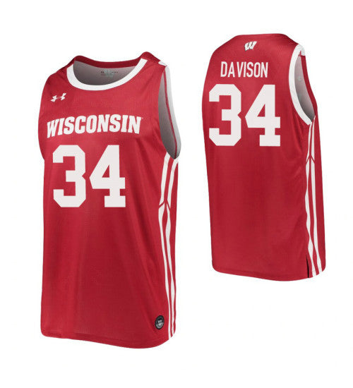 Wisconsin Badgers 34 Brad Davison Red College Basketball Jersey retro stitched fan jersey RTJ1029 image 1