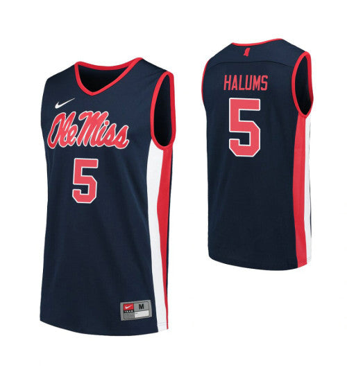 Ole Miss Rebels 5 Brian Halums College Basketball Jersey Navy retro stitched fan jersey RTJ2670 image 1