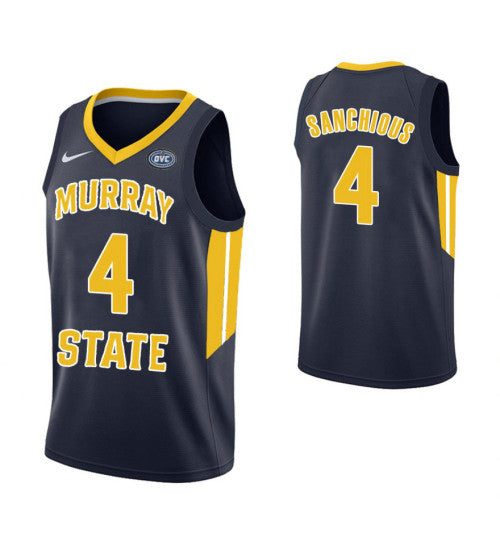 Murray State Racers 4 Brion Sanchious College Basketball Jersey Navy retro stitched fan jersey RTJ9184 image 1