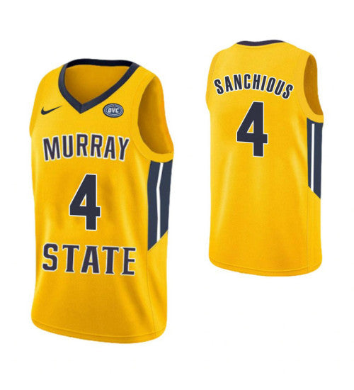 Murray State Racers 4 Brion Sanchious College Basketball Jersey Yellow retro stitched fan jersey RTJ3373 image 1