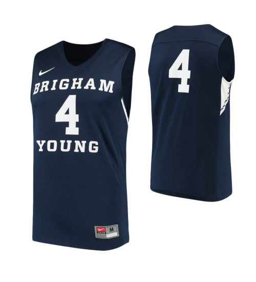 BYU Cougars 4 College Basketball Jersey Navy retro stitched fan jersey RTJ6159 image 1
