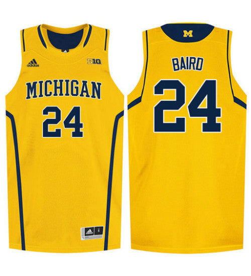 Michigan Wolverines 24 Cj Baird College Basketball Jersey Gold retro stitched fan jersey RTJ3639 image 1